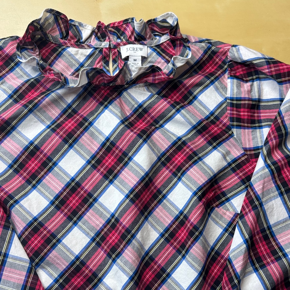 J. Crew Multicolor Tartan Plaid Holiday Ruffle Top